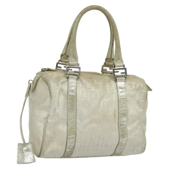 FENDI Zucchino Canvas Hand Bag Silver Auth 119320 - Picture 1 of 15